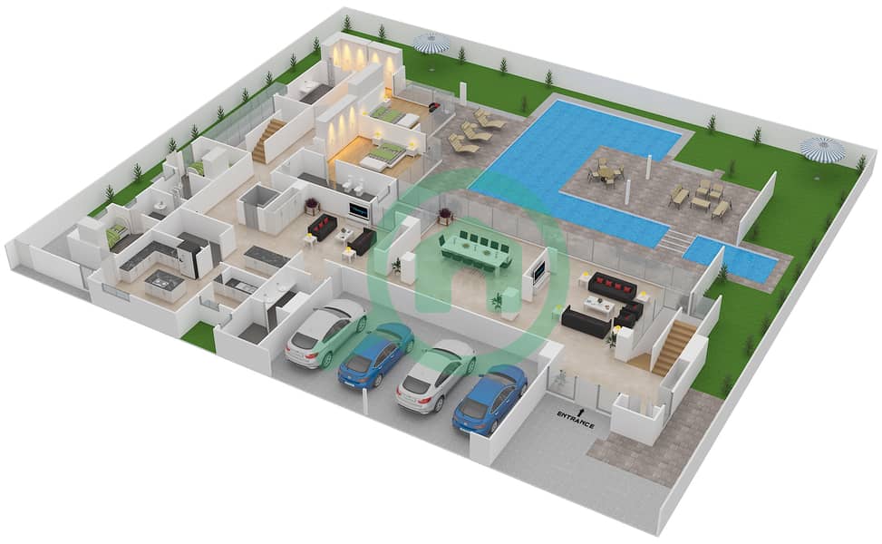 Sobha Hartland Estates - 6 Bedroom Villa Type 6A Floor plan Ground Floor interactive3D