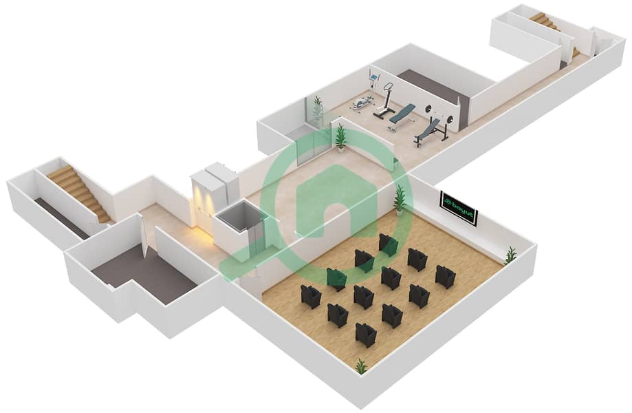 哈特兰别墅区 - 6 卧室别墅类型6A戶型图 Basement interactive3D