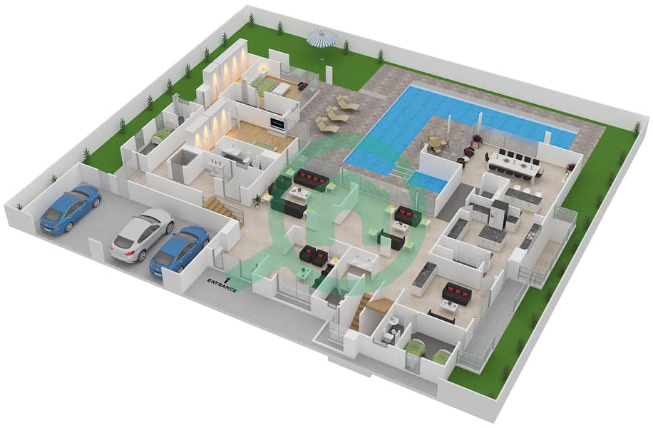 哈特兰别墅区 - 6 卧室别墅类型6B戶型图 Ground Floor interactive3D