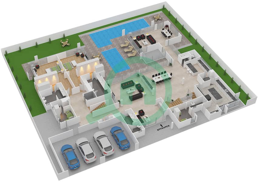 Sobha Hartland Estates - 6 Bedroom Villa Type 6C Floor plan Ground Floor interactive3D