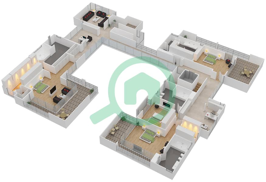 哈特兰别墅区 - 6 卧室别墅类型6D戶型图 First Floor interactive3D