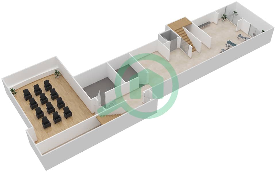 المخططات الطابقية لتصميم النموذج 6E فیلا 6 غرف نوم - شوبا إستيتس Basement interactive3D