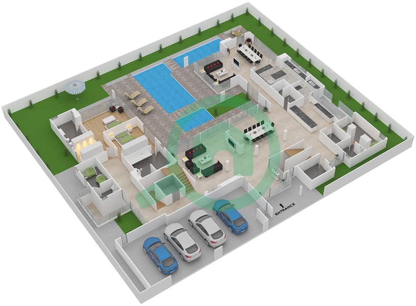 Sobha Hartland Estates - 6 Bedroom Villa Type 6D Floor plan Ground Floor interactive3D