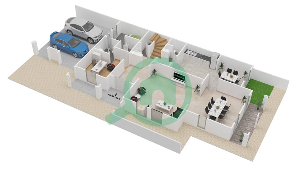 Зулал 1 - Вилла 3 Cпальни планировка Тип E END UNIT Ground Floor interactive3D