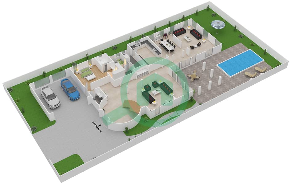 المخططات الطابقية لتصميم النموذج A فیلا 4 غرف نوم - الزهرة البرية‬ Ground Floor interactive3D