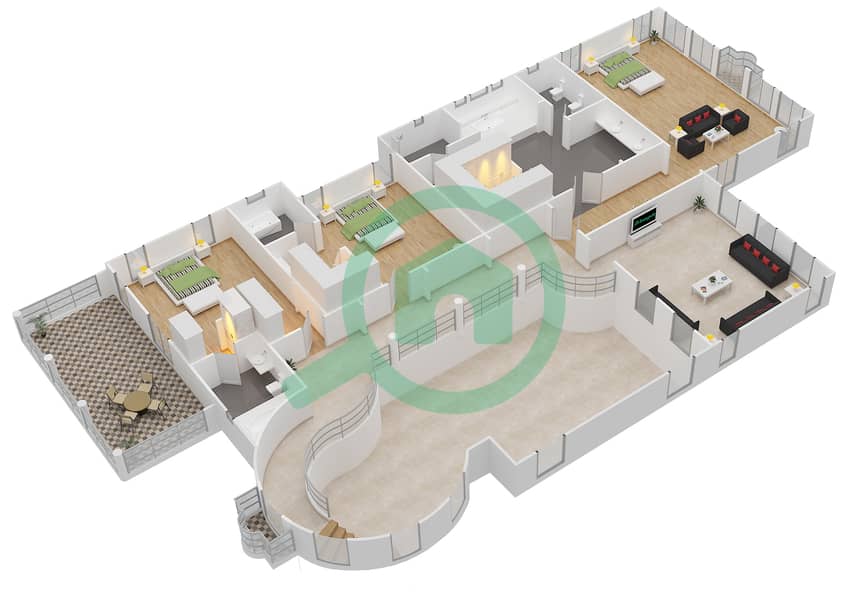 المخططات الطابقية لتصميم النموذج A فیلا 4 غرف نوم - الزهرة البرية‬ First Floor interactive3D