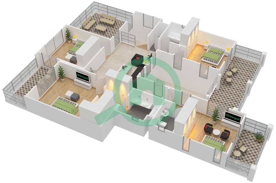 المخططات الطابقية لتصميم النموذج A فیلا 5 غرف نوم - فلل داماك رويال جولف بوتيك First Floor interactive3D
