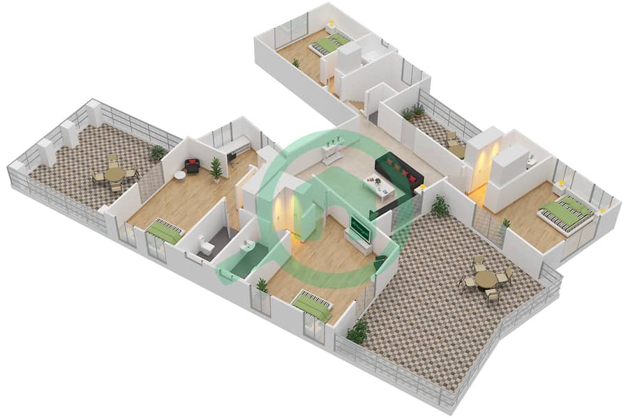 المخططات الطابقية لتصميم النموذج B فیلا 5 غرف نوم - فلل داماك رويال جولف بوتيك First Floor interactive3D