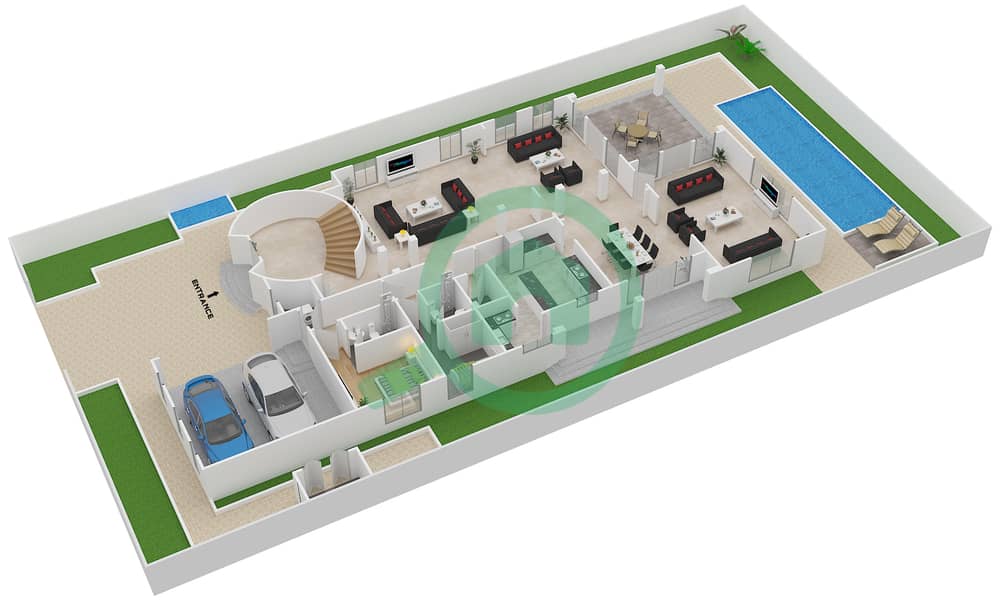 达玛克皇家高尔夫精品别墅 - 4 卧室别墅类型D戶型图 Ground Floor interactive3D