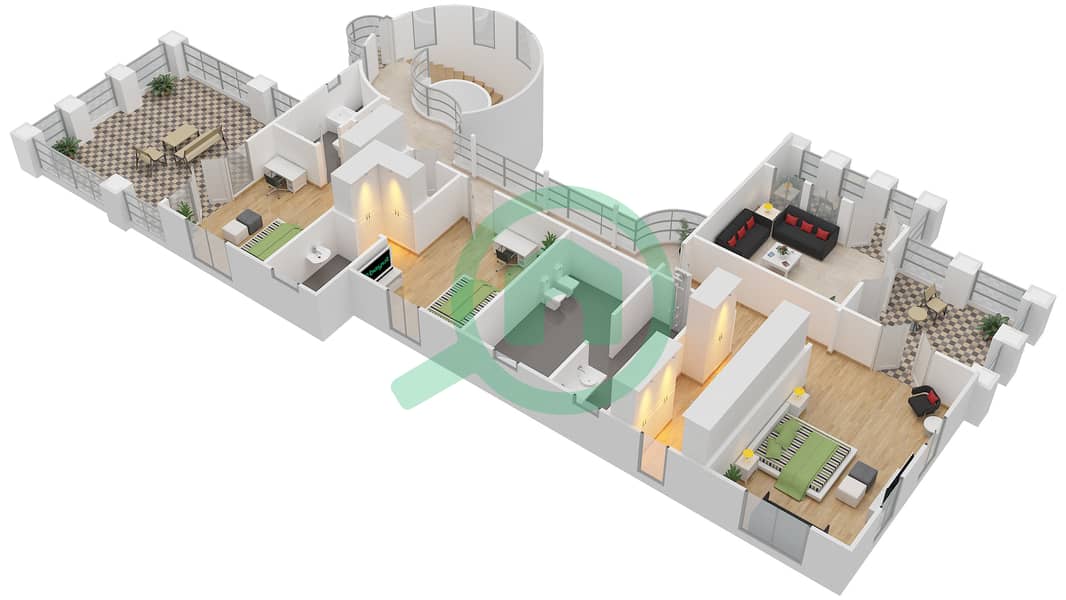 المخططات الطابقية لتصميم النموذج D فیلا 4 غرف نوم - فلل داماك رويال جولف بوتيك First Floor interactive3D