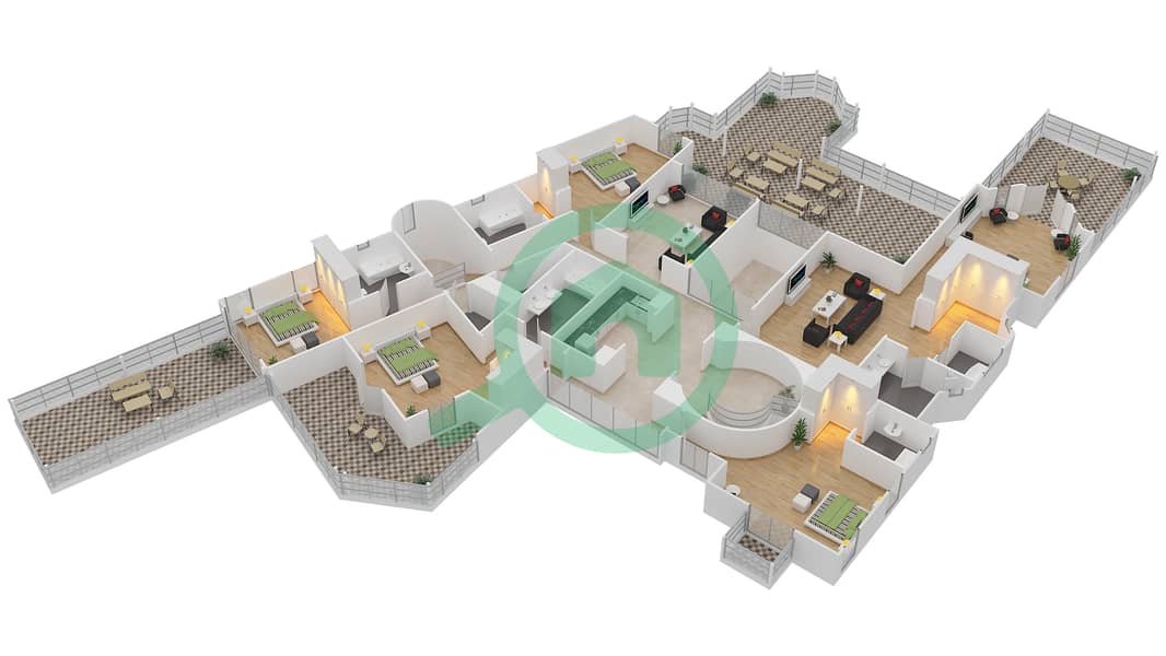 المخططات الطابقية لتصميم النموذج E فیلا 7 غرف نوم - فلل داماك رويال جولف بوتيك First Floor interactive3D