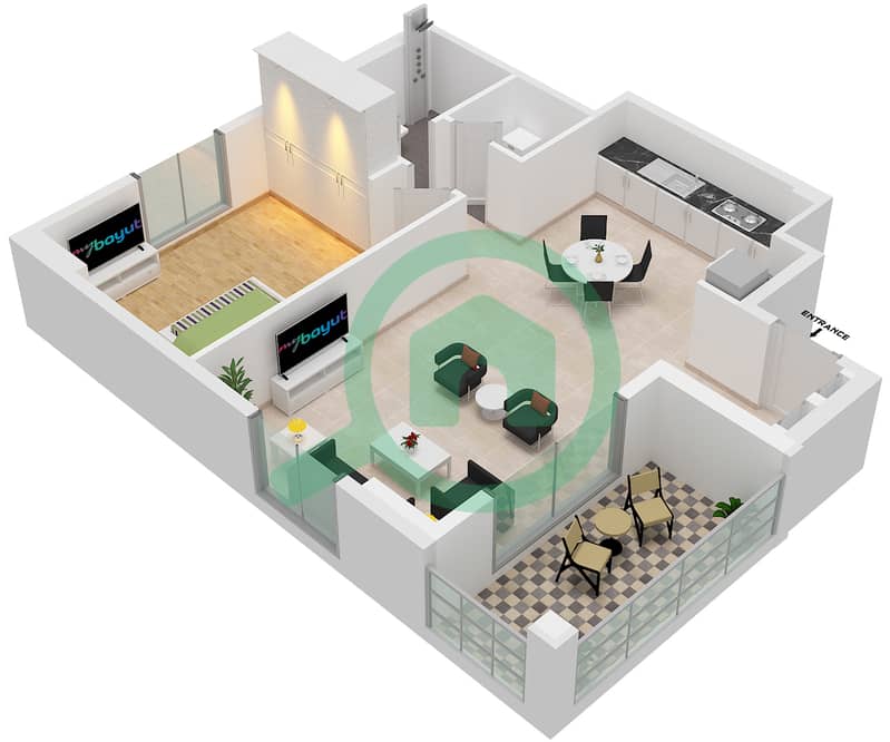 La Voile - 1 Bedroom Apartment Type/unit 1A/102 Floor plan Floor 1 interactive3D