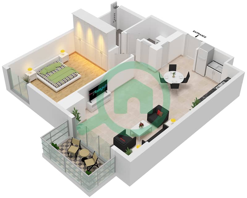 المخططات الطابقية لتصميم النموذج / الوحدة 4/105,205 شقة 1 غرفة نوم - لا فوال Floor 1-5
Unit-305,405,505 interactive3D