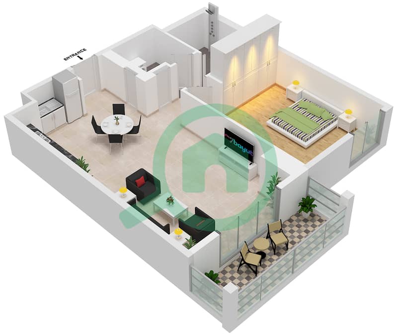 المخططات الطابقية لتصميم النموذج / الوحدة 5/106,206 شقة 1 غرفة نوم - لا فوال Level 1-6
Unit-306,406,506,604 interactive3D