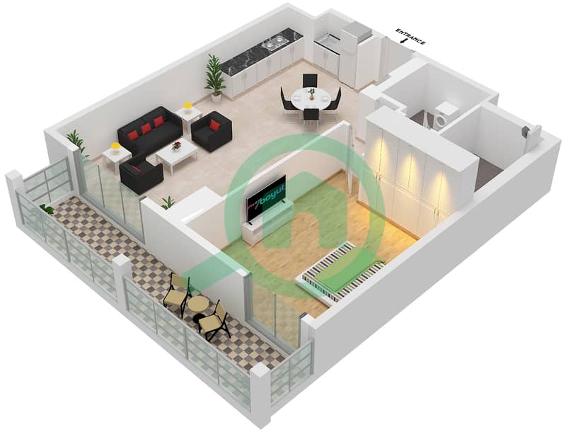 المخططات الطابقية لتصميم النموذج / الوحدة 7A/108 شقة 1 غرفة نوم - لا فوال Floor 1 interactive3D
