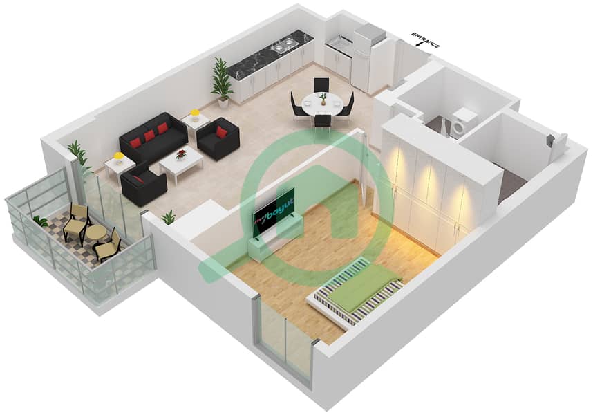 帆船住宅社区 - 1 卧室公寓类型／单位7/208,308戶型图 Floor 2-6
Unit-408,508,606 interactive3D