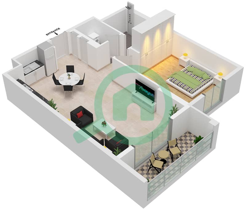 帆船住宅社区 - 1 卧室公寓类型／单位9/510,608戶型图 Floor 5-6 interactive3D
