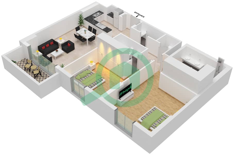 المخططات الطابقية لتصميم النموذج / الوحدة 1/201,301 شقة 2 غرفة نوم - لا فوال Floor 2-6
Unit-401,501,601 interactive3D
