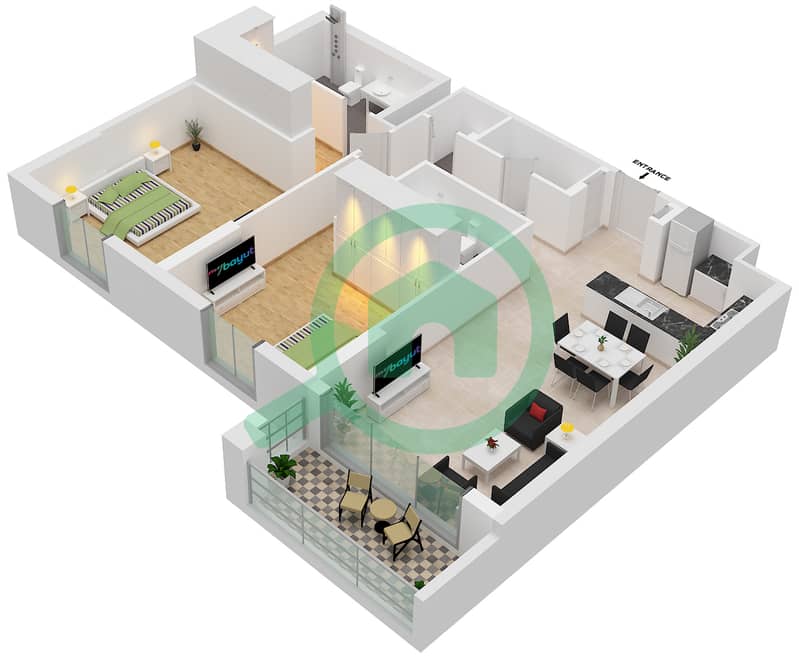 المخططات الطابقية لتصميم النموذج / الوحدة 5/212,312 شقة 2 غرفة نوم - لا فوال Floor 2-6
UNIT-412,511,609 interactive3D