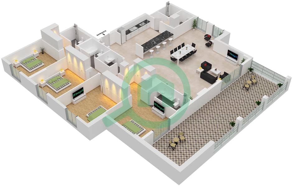 帆船住宅社区 - 4 卧室公寓类型／单位1/509戶型图 Floor 5 interactive3D
