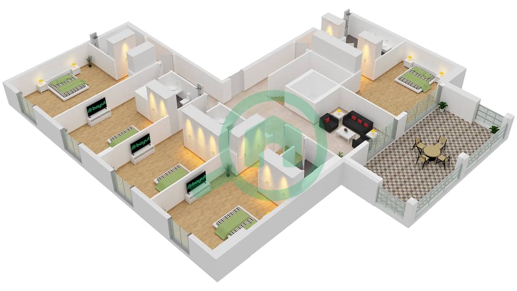 帆船住宅社区 - 5 卧室公寓类型／单位1/607戶型图 Floor 7 interactive3D