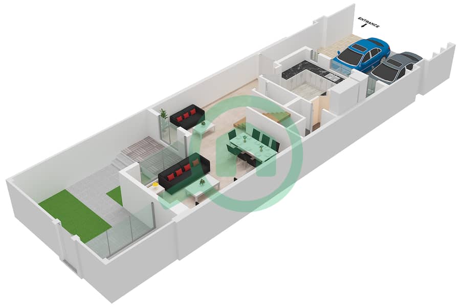 المخططات الطابقية لتصميم النموذج / الوحدة C/J04 فیلا 3 غرف نوم - مدينة الشارقة المستدامة Lower Floor interactive3D