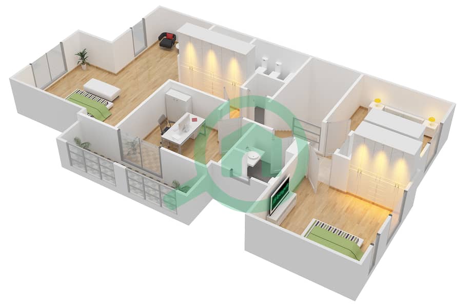 祖拉尔3区 - 3 卧室别墅类型F END戶型图 First Floor interactive3D