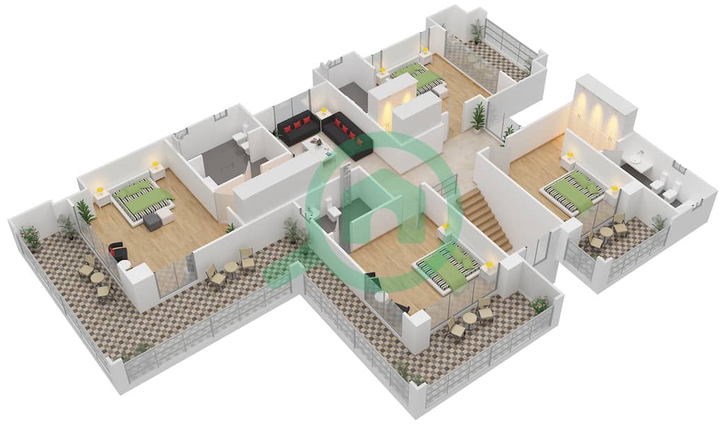 المخططات الطابقية لتصميم النموذج 1 فیلا 5 غرف نوم - سيينا فيوز First Floor interactive3D