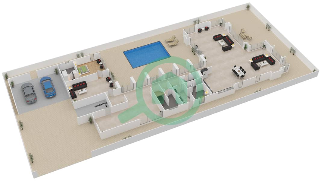 المخططات الطابقية لتصميم النموذج 2 فیلا 5 غرف نوم - سيينا فيوز Ground Floor interactive3D