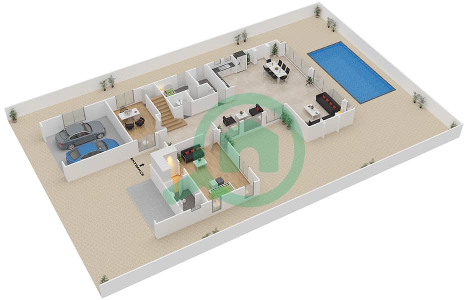 المخططات الطابقية لتصميم النموذج 4 فیلا 5 غرف نوم - سيينا فيوز Ground Floor interactive3D