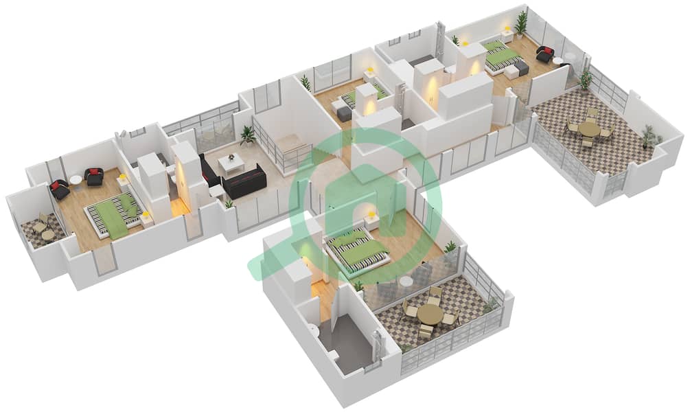 المخططات الطابقية لتصميم النموذج 4 فیلا 5 غرف نوم - سيينا فيوز First Floor interactive3D