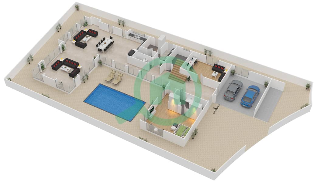المخططات الطابقية لتصميم النموذج 5 فیلا 5 غرف نوم - سيينا فيوز Ground Floor interactive3D