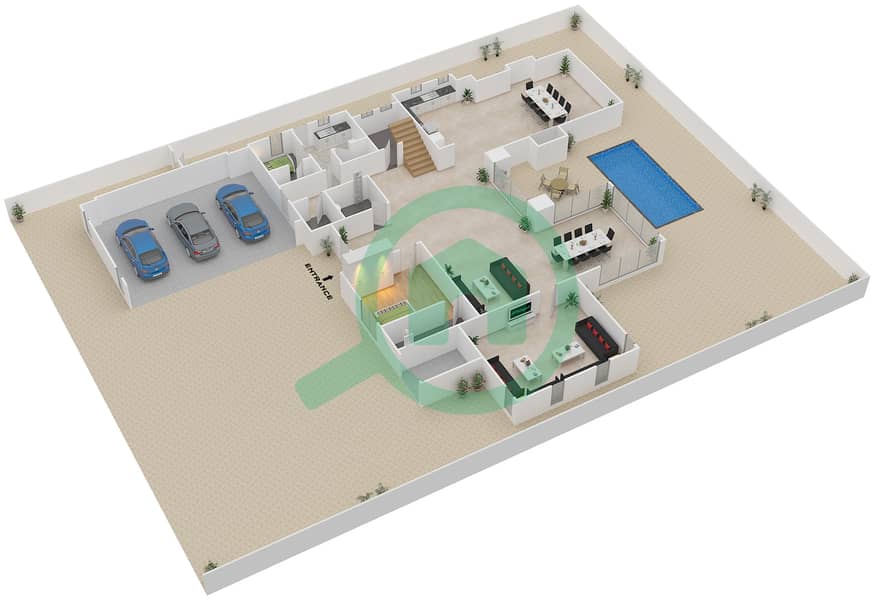 المخططات الطابقية لتصميم النموذج 8 فیلا 5 غرف نوم - سيينا فيوز Ground Floor interactive3D