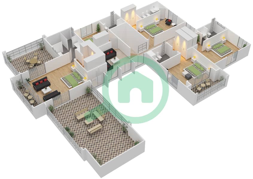 المخططات الطابقية لتصميم النموذج 3 فیلا 6 غرف نوم - سيينا فيوز First Floor interactive3D