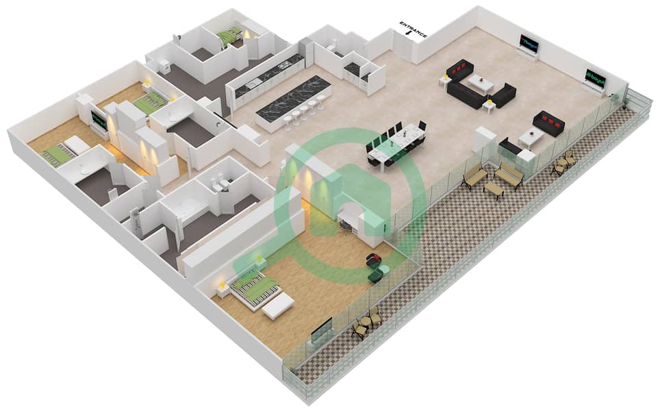 6号大厦 - 3 卧室公寓单位6-602戶型图 Floor 6 interactive3D