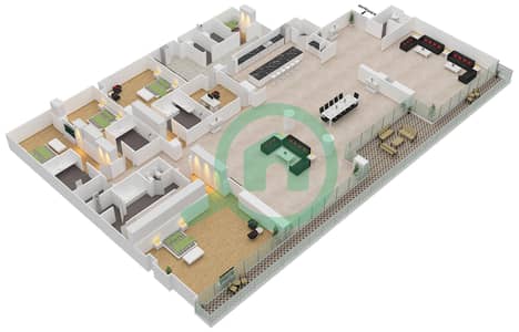 المخططات الطابقية لتصميم الوحدة 6-502 شقة 4 غرف نوم - قصر 6