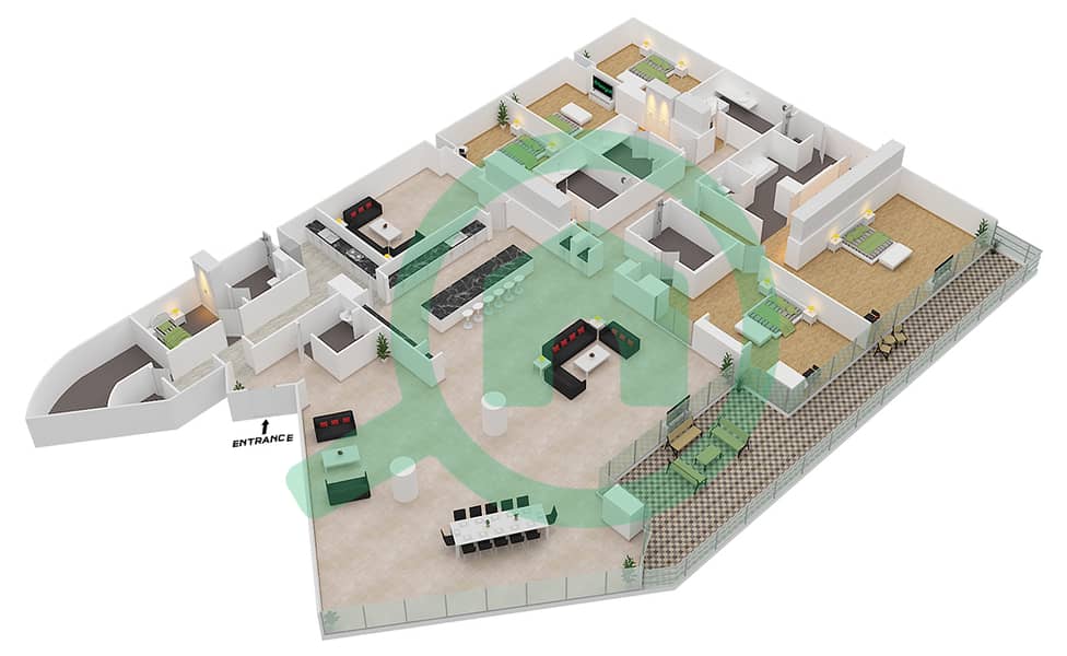 Mansion 6 - 5 Bedroom Apartment Unit 6-201 Floor plan Floor 2 interactive3D