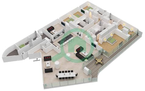 المخططات الطابقية لتصميم الوحدة 6-301 شقة 5 غرف نوم - قصر 6