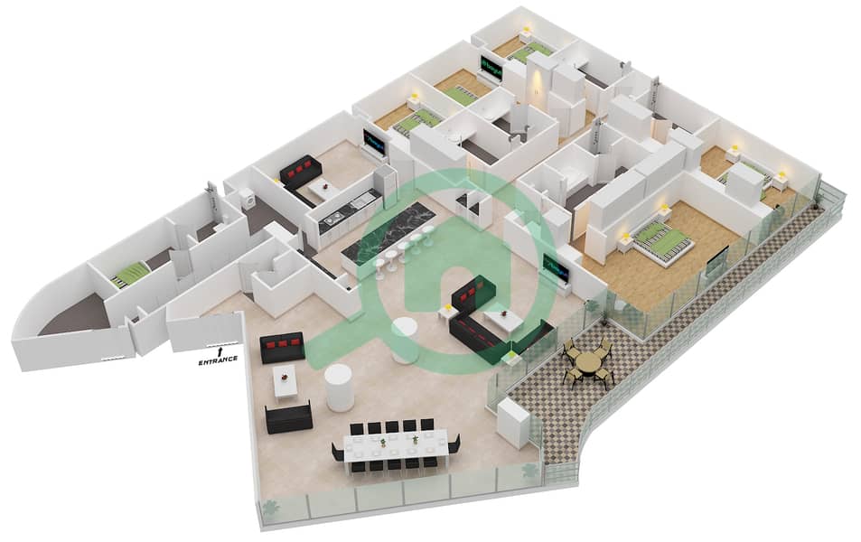 6号大厦 - 5 卧室公寓单位6-301戶型图 Floor 3 interactive3D