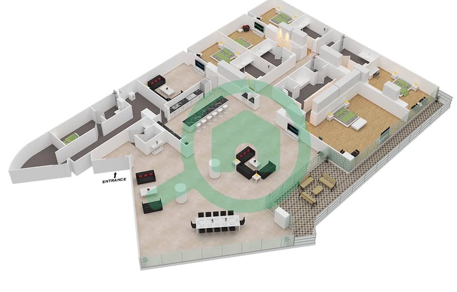 المخططات الطابقية لتصميم الوحدة 6-501 شقة 5 غرف نوم - قصر 6 Floor 5 interactive3D