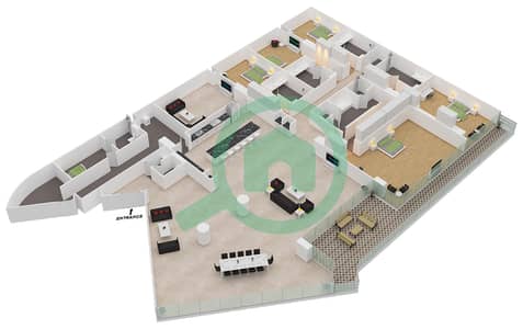 المخططات الطابقية لتصميم الوحدة 6-401 شقة 5 غرف نوم - قصر 6
