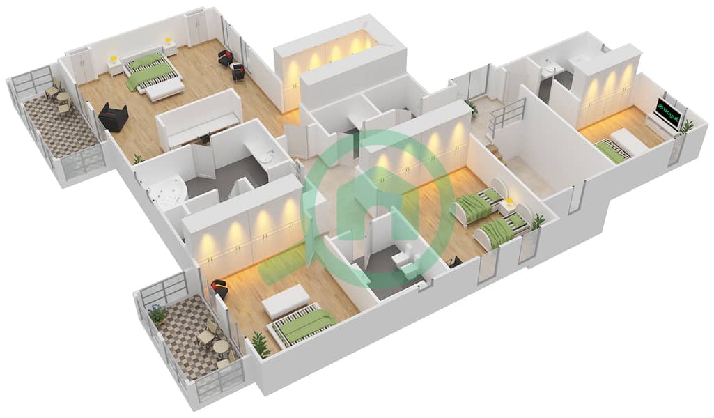 المخططات الطابقية لتصميم النموذج L1 فیلا 5 غرف نوم - السهول 1 First Floor interactive3D