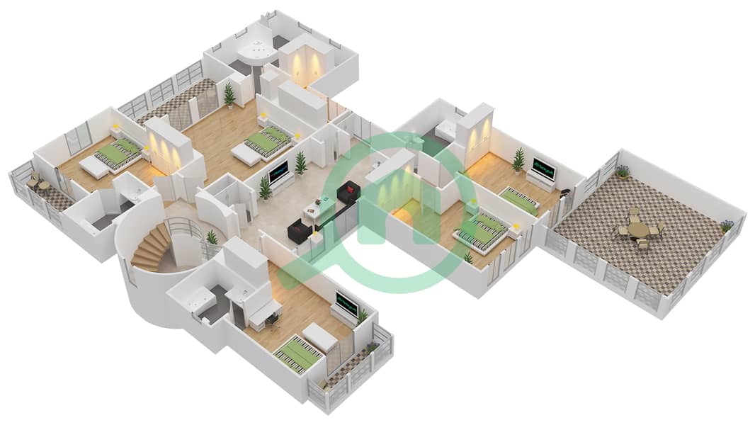 Медоус 1 - Вилла 6 Cпальни планировка Тип L2 First Floor interactive3D