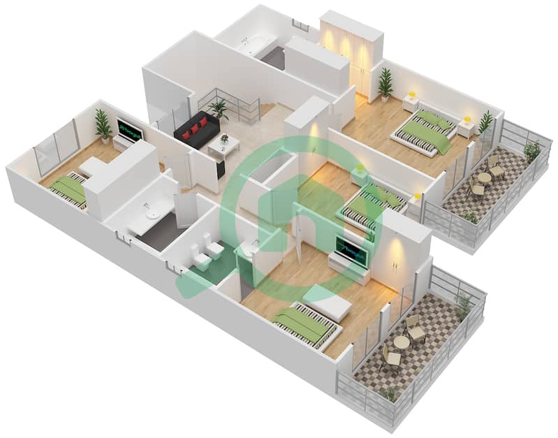 芳草青青1号 - 5 卧室别墅类型7戶型图 First Floor interactive3D