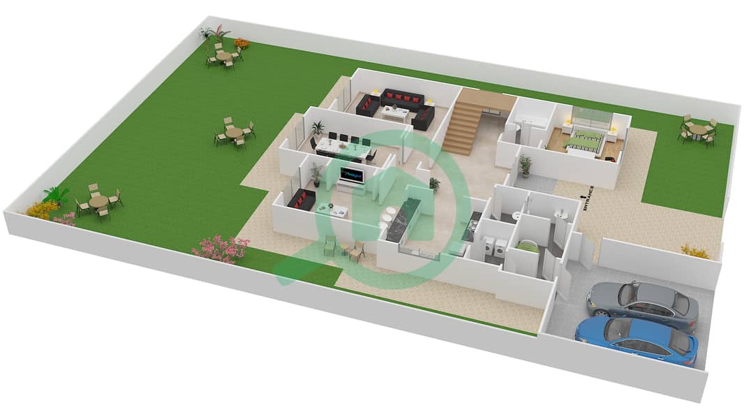 المخططات الطابقية لتصميم النموذج 13 فیلا 5 غرف نوم - السهول 1 Ground Floor interactive3D