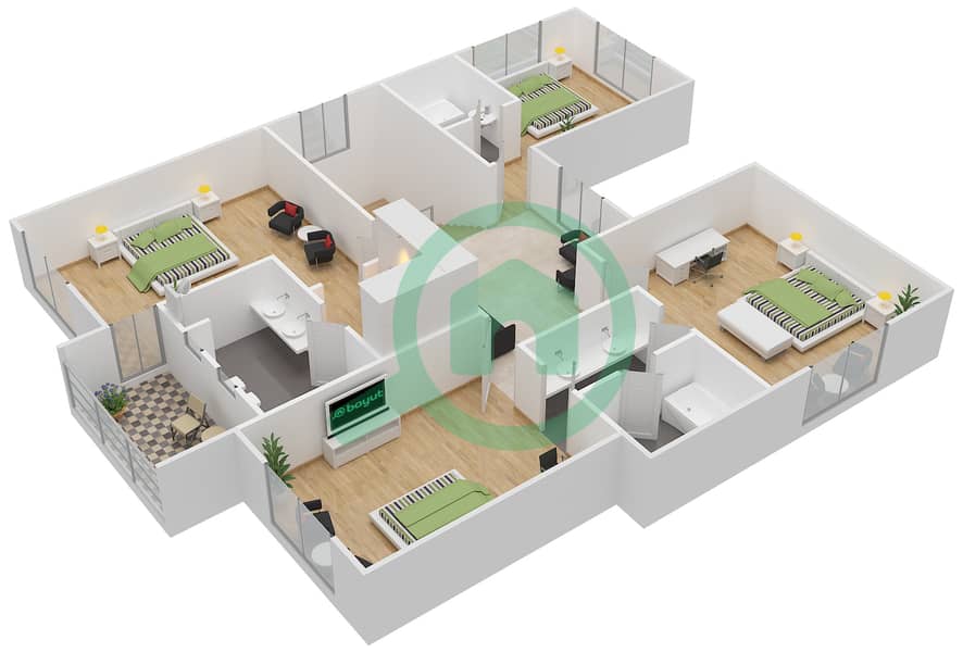Медоус 1 - Вилла 5 Cпальни планировка Тип 13 First Floor interactive3D