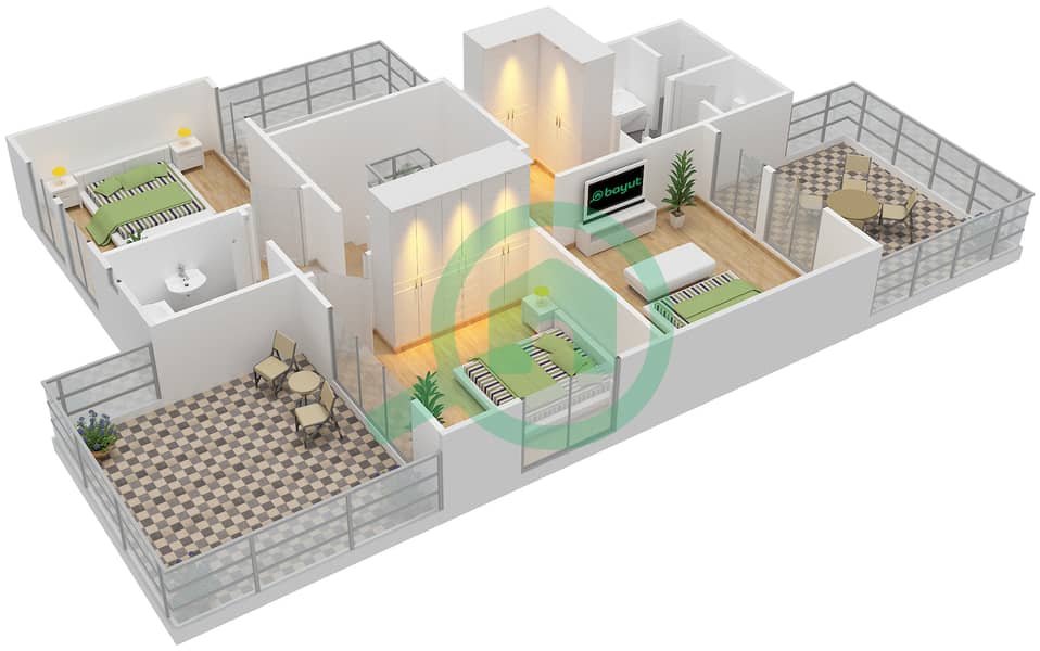 المخططات الطابقية لتصميم النموذج 15 فیلا 3 غرف نوم - السهول 1 First Floor interactive3D