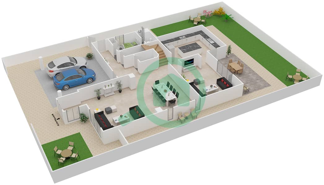 المخططات الطابقية لتصميم النموذج 14 فیلا 4 غرف نوم - السهول 1 Ground Floor interactive3D