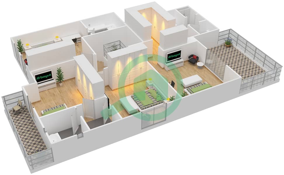 Медоус 1 - Вилла 4 Cпальни планировка Тип 14 First Floor interactive3D