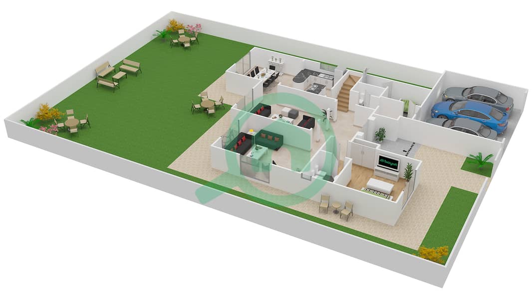 المخططات الطابقية لتصميم النموذج 16 فیلا 5 غرف نوم - السهول 1 Ground Floor interactive3D